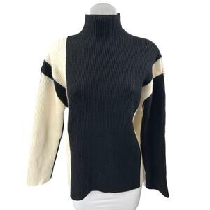 Commense Black Cream Long Sleeve Knit Colorblock Turtleneck Sweater Top Size S